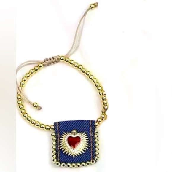 “Bursting Sacred Heart” of Jesus Immaculate Mary Catholic Ruby Red Jean Bracelet - Picture 12 of 16